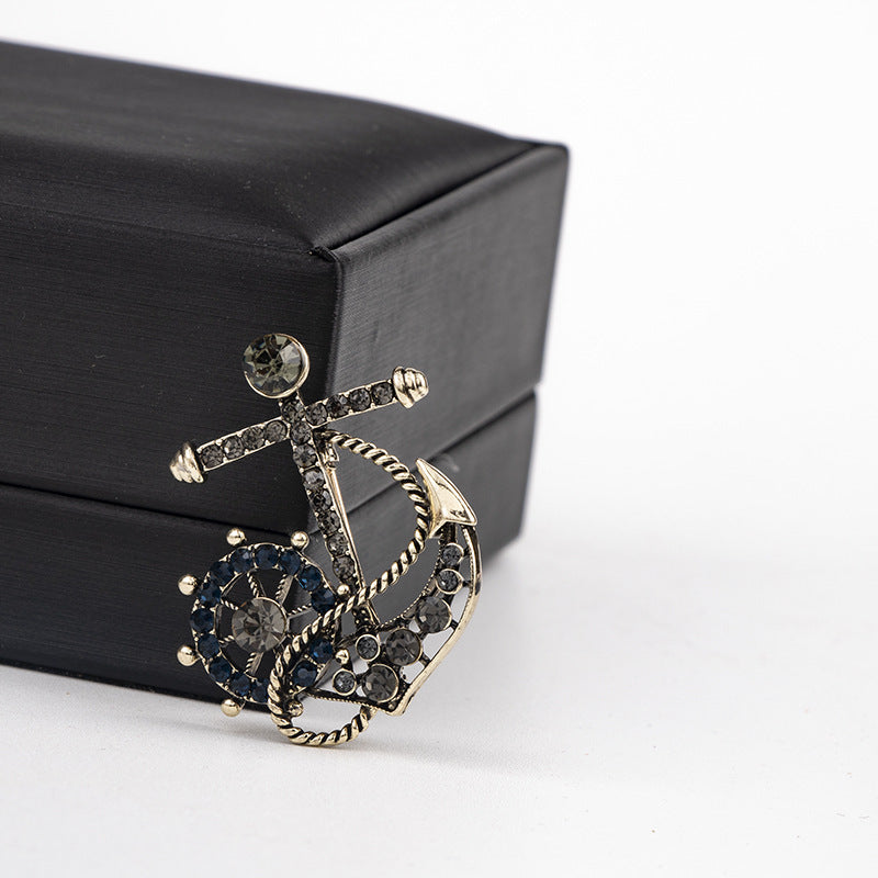 High-end Navy Sailboat Rudder Anchor Men's Brooch