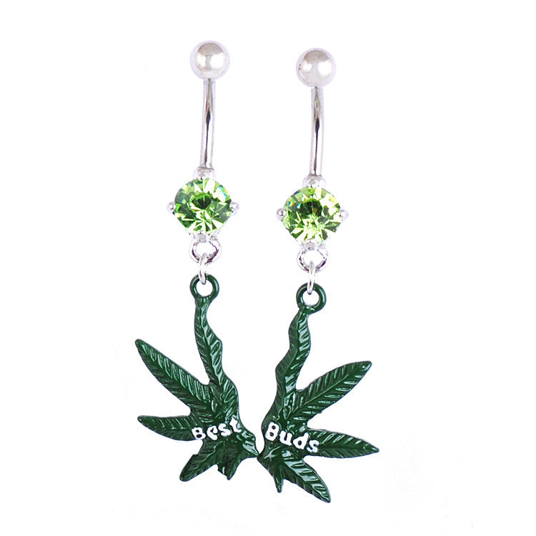Personalized Green Leaf Piercing Navel Stud