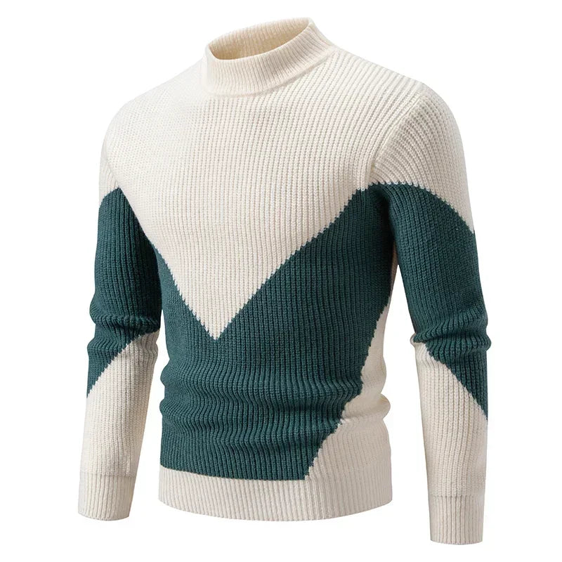 2024 High Quality Men's New Autumn and Winter Casual Warm Color Block Sweater