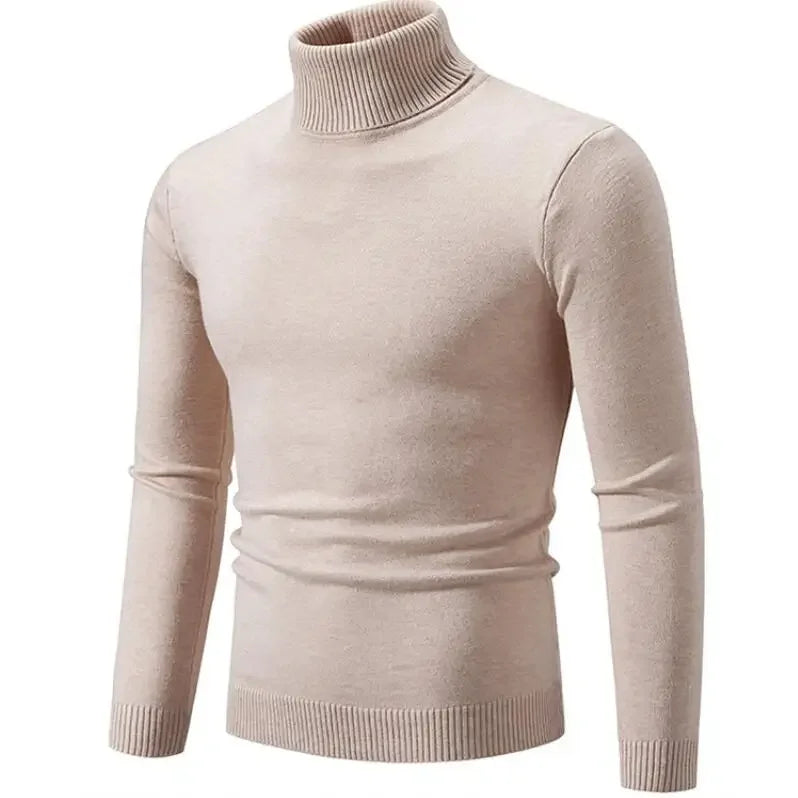2024 Men's High Neck Sweater Solid Color Pullover Autumn And Winter Turtleneck Warm Bottoming Shirt Casual Woolen Sweater 5XL-M