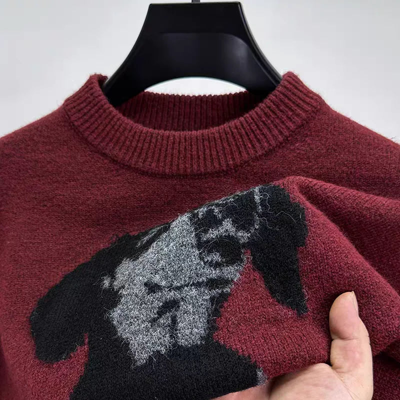 High end luxury cute dog jacquard sweater men's autumn winter designer brand new trend Korean youth casual warm knit pullover