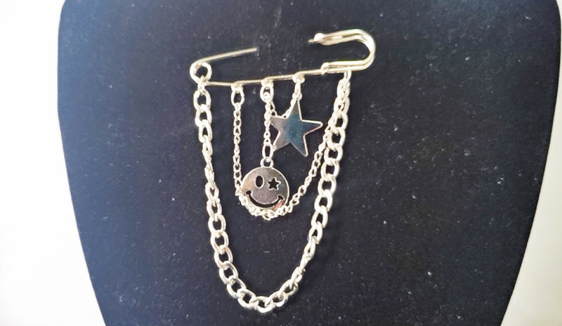 Frosty Wind Chain Pin Brooch Trendy Hip Hop Cross Smiley Flame Accessories