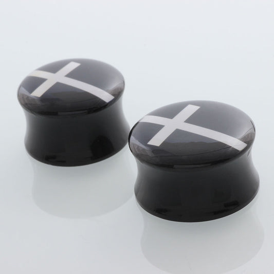 Black Solid Cross Acrylic Body Piercing Ear Expander Unisex Piercings