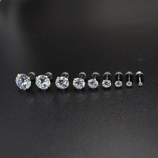 Titanium Steel Unisex Women Men Round Crystal Zircon Ear Studs Earrings