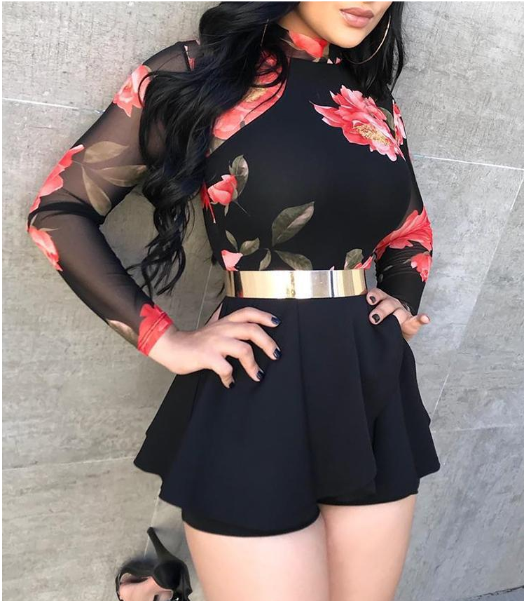 Chiffon Print Backless Jumpsuit Women