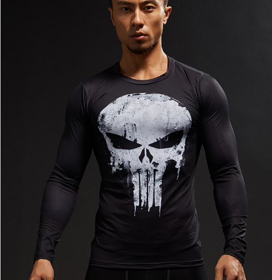 Punisher Men Compression Tee Bodybuilding Skin Tight Long Sleeves Jerseys Clothings