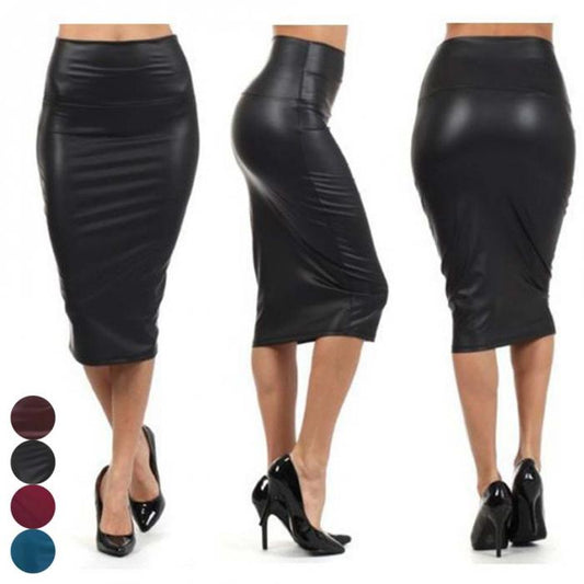 Newly Women High Waist Faux Leather Pencil Skirt Bodycon Skirt Solid Sexy OL Office Skirts