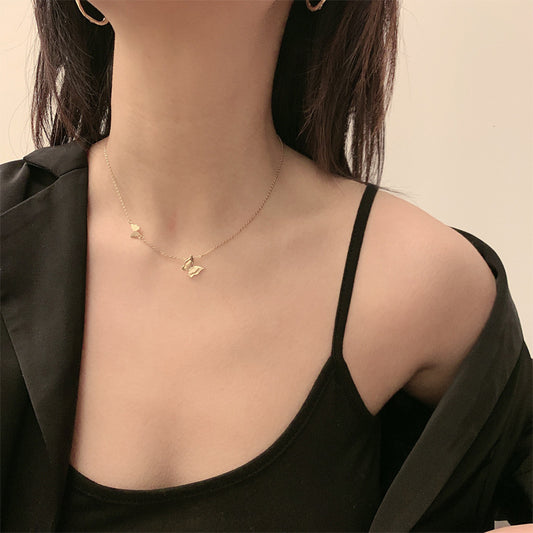 Double Butterfly Pendant with Gold Collarbone Chain Necklace for Women