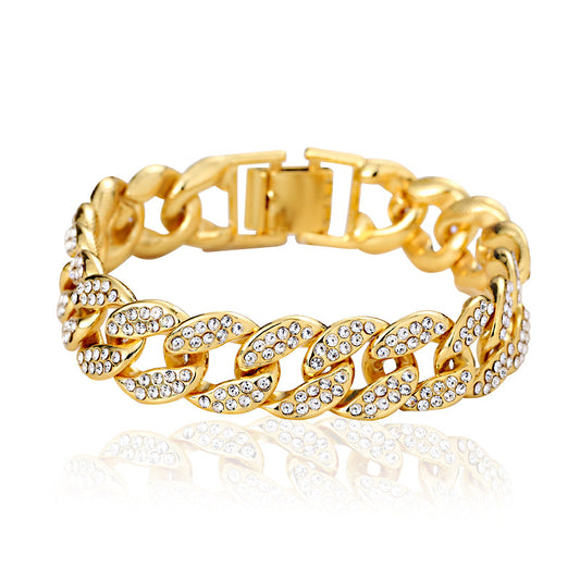 Cuban Thick Link Chain Bracelet Punk Luxury Crystal Bracelets for Women Men Jewelry Gold Color Rhinestone Bangles Bling New