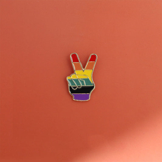Bier Gesture Rainbow Brooch Cute Japanese Men and Women Metal Badge Pin