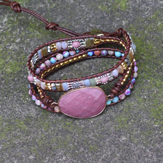Handmade Beaded Bracelets for Women Natural Ross Quartz Bohemian Multilayer Bracelet Female Boho Jewelry
