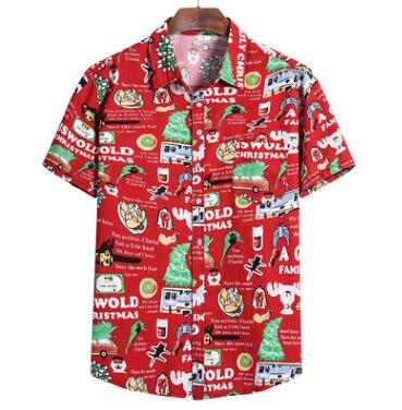 Summer Fashion Casual Men Baggy Beach Hawaiian Print Short Sleeve Button Retro Shirts Men Shirt Summer New