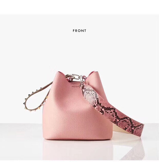 Fashion Leopard Print Bucket Bags For Women Personality Rivet Handbag Python Pattern Strap Shoulder Bags Designer Crossbody Bag