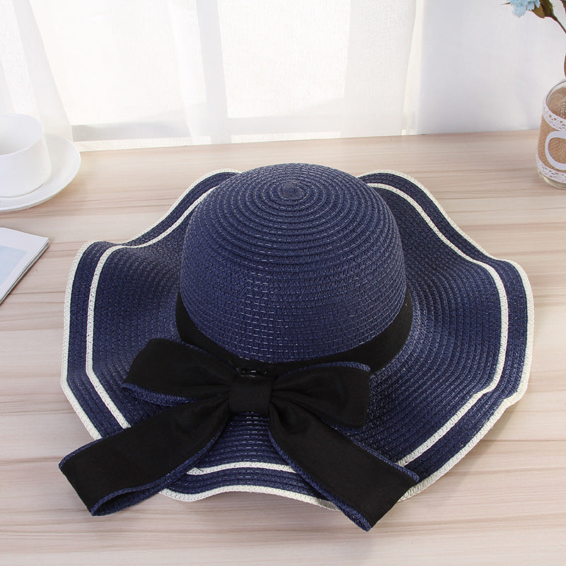 Summer Sun Hat Women Straw Hats Sunshade Panama Fashion Bow Beach Hat Foldable Travel Caps