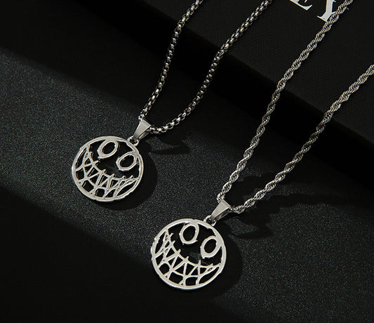 Pendant Chain Jewelry Gift Couple Men Necklace Rock Hip-Hop Smiley-Face Stainless-Steel