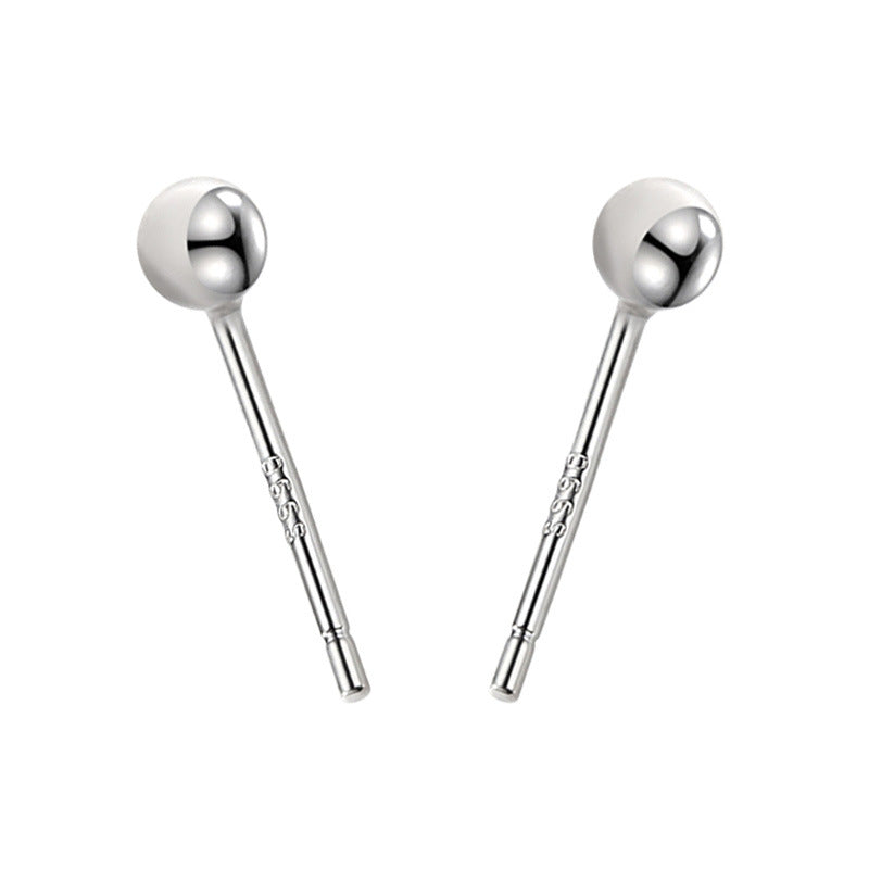 S999 Sterling Silver Earrings Men And Women Ear Stick Ear Acupuncture Simple Peas Small Round Bead Earrings