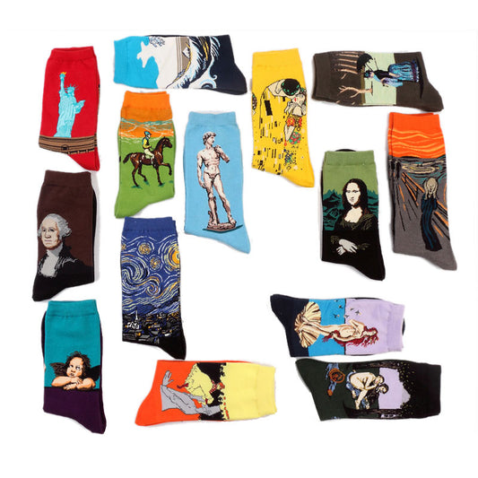 Moxiao factory direct selling Qiudong men''s socks new personality literature retro world famous painting men''s socks oil painting men''s socks