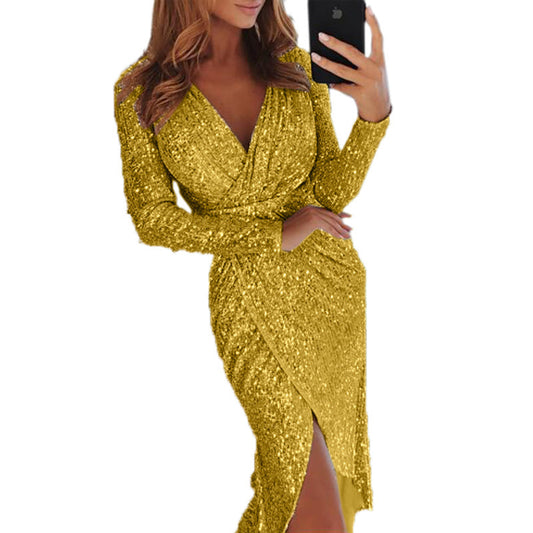 Women Clothes Bodycon Dresses New Ladies Bronzing Long-sleeved