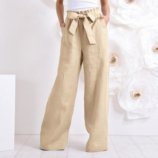 Women Pants Vintage Elastic Waist Long Pants Trousers