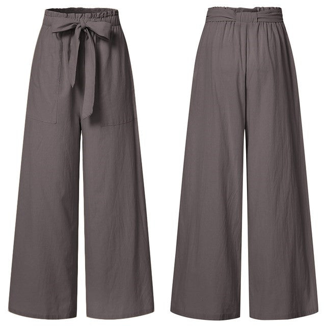 Women Pants Vintage Elastic Waist Long Pants Trousers