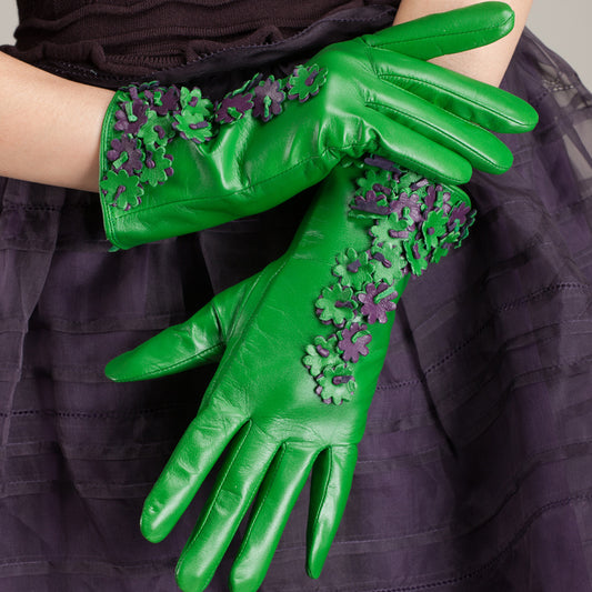 Leather sheepskin gloves women