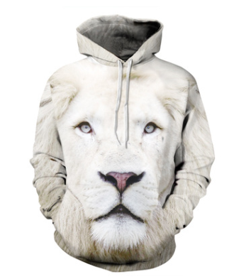 Men's autumn and winter models 3D white lion hooded sweater casual large size lovers