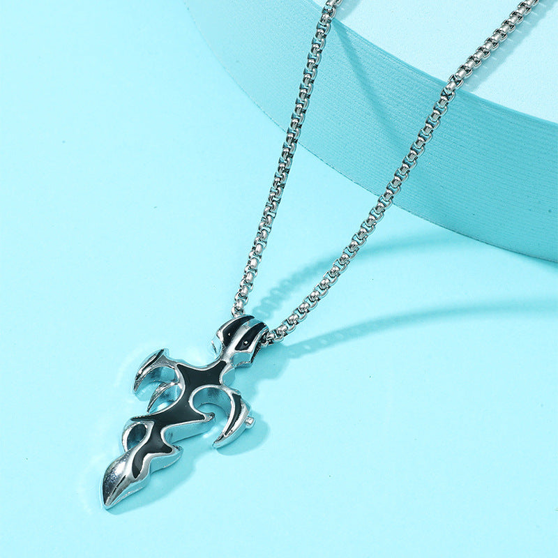 Drop Oil Cross Flame Necklace Fashionable Men