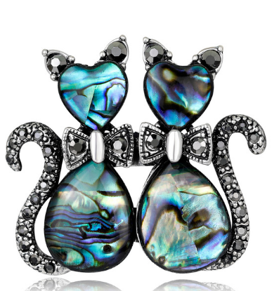 Fashion shell cats Brooches jewelry High Quality glass rhinestone animal pins and brooches for women men pins metal