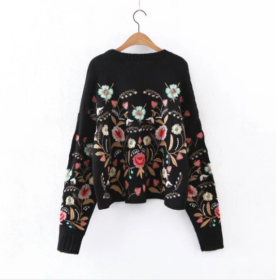 Women Sweater Fashion Floral Embroidery Pullover Streetwear Sweaters