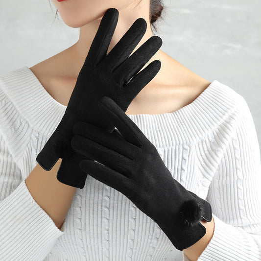 Suede Glove Warm Finger Gloves for women