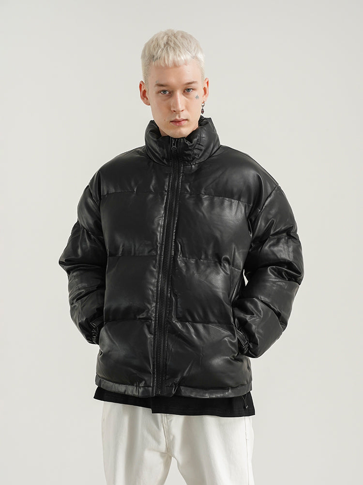 Chaqueta de algodón de pan grueso de cuero PU para hombre