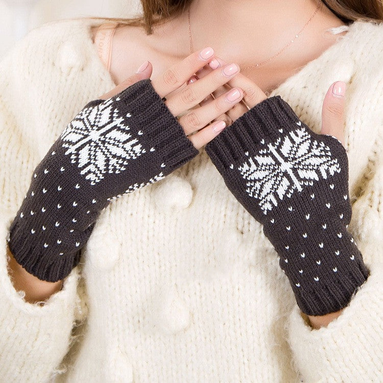 Knitted Half Finger Typing Warm Women Snowflake Christmas Gloves Women