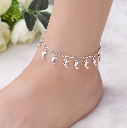 New Arriave Summer Jewelry 925 Silver Dolphin Chain Link Bracelet for Women Girls Birthday Gift Anklet