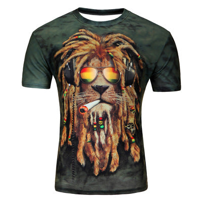 European and American fashion in summer 3D printing lions male short sleeved T-shirt 3D T-shirt wholesale