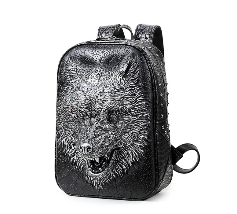 Mochila para estudiantes con cabeza de lobo 3D, edición coreana, bolsos de hombro para hombres y mujeres