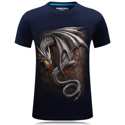 Korean version of the large size loose version of domineering dragon round neck short sleeve