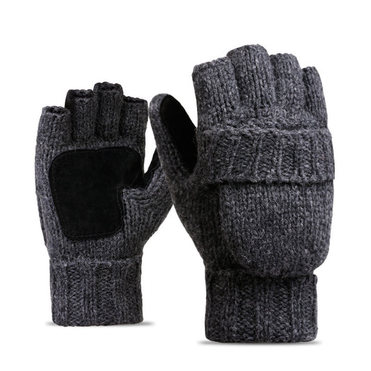 Wool and velvet thick leather warm outdoor gloves