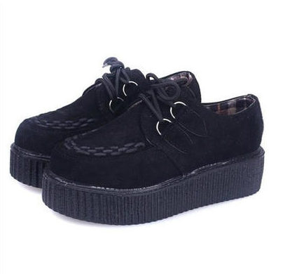 Women Shoes Flat Platform Shoes Black Women Casual Shoes Lace-Up Round Toe Creepers Female
