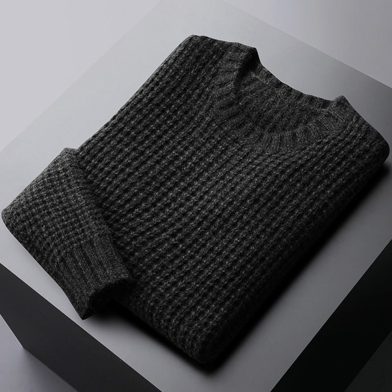 Spring And Autumn Two-color Wool-like Round Neck Sweater For Men