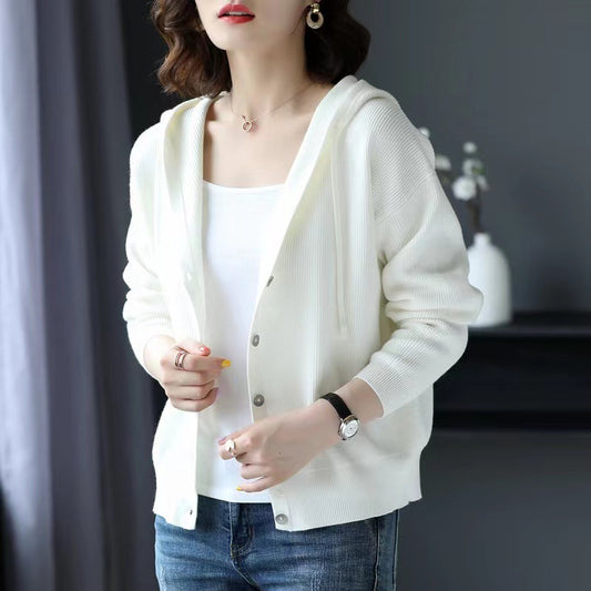 Hooded Women’s Sweat Coat Women’s Long Sleeve Single-breasted Clothes