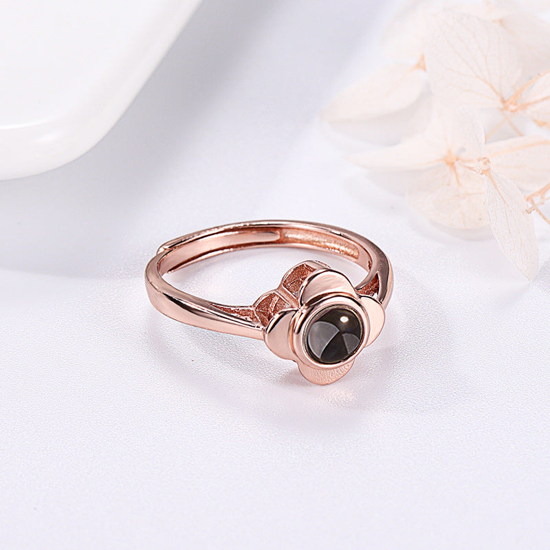 Anillo de proyección para mujer Anillos de pareja ajustables Forma de flor
