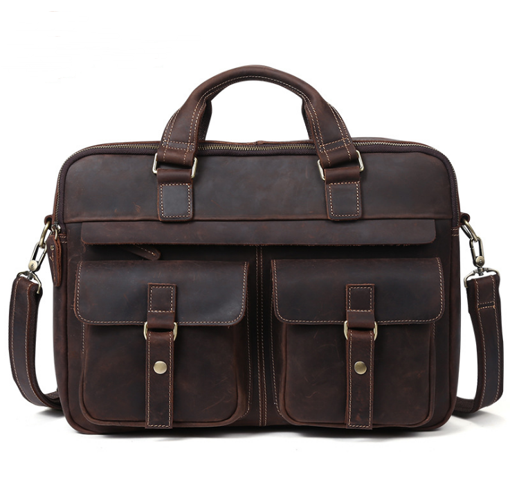 Bolsos de hombre auténticos, bolsos de negocios retro para hombre, maletín, bolso oblicuo de piel de vaca, bolso para portátil de 15,6 pulgadas