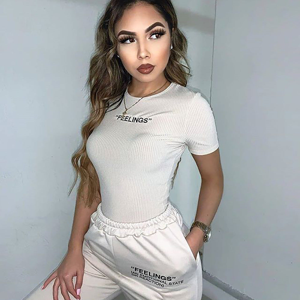 Letter embroidery high waist jumpsuit women