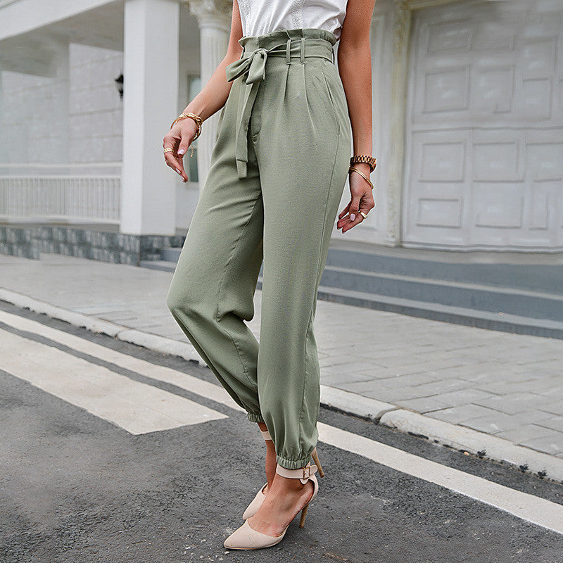 Pantalones de bolsillo de cintura alta para mujer, pantalones casuales que combinan con todo, pantalones de pies para mujer