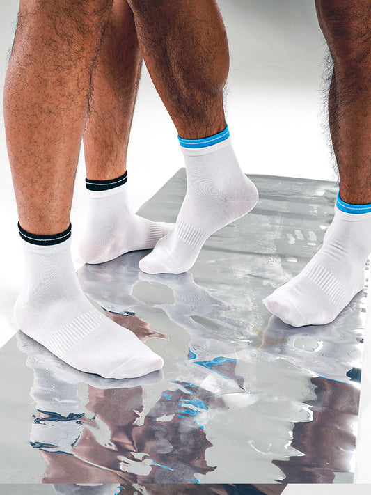 Low Socks Double Blue Striped White Socks Luokou Flat Cotton Socks