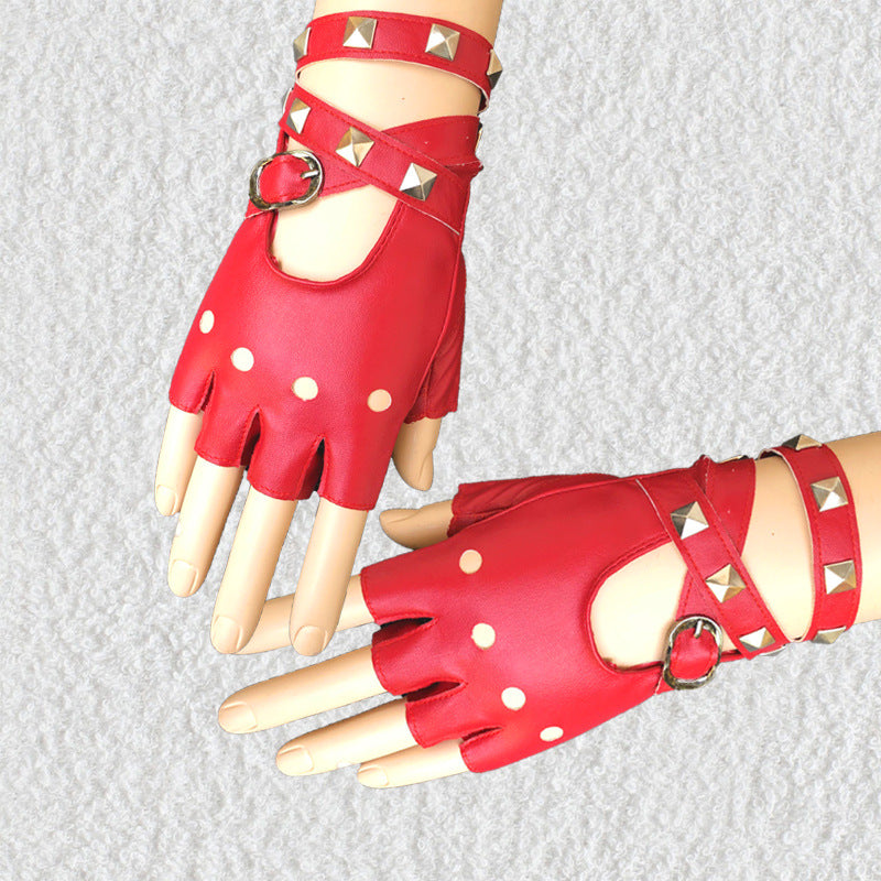 Women Punk Rock Half Finger Gothic Gloves ladies