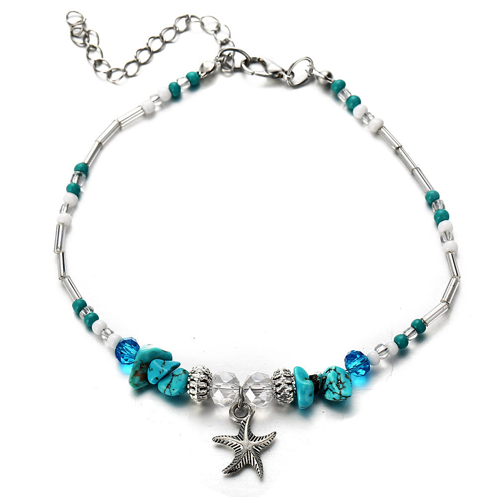 Tobilleras sencillas, tobillera de pez estrella de Color verde y azul para mujer, joyería para pie de playa, pulseras de tobillo con cadena para pierna, accesorio para pies