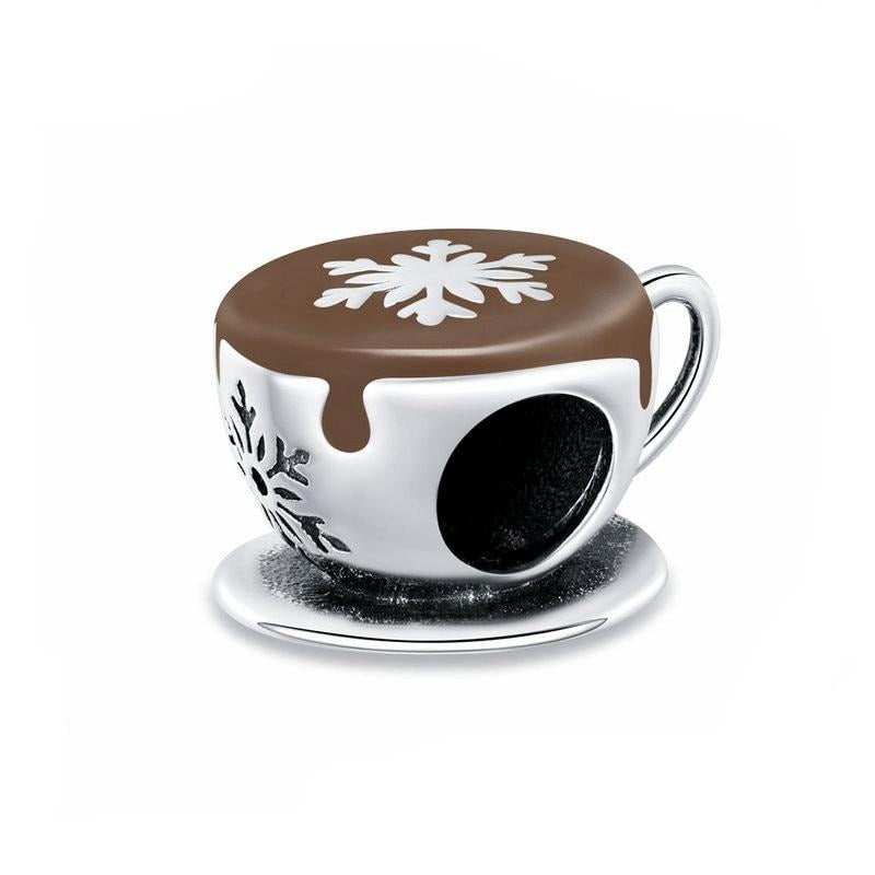 Coffee metal charm for original female silver beads