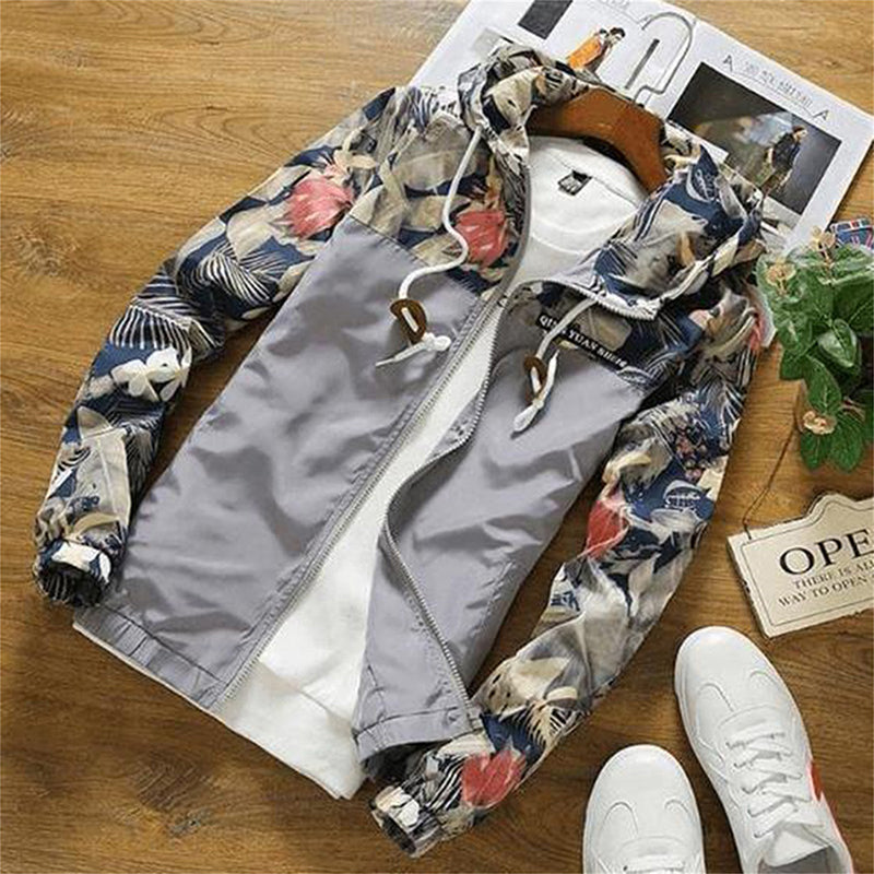 Chaqueta floral para hombre, chaqueta piloto de flores ajustada, abrigo, chaquetas con capucha para hombre de talla estadounidense