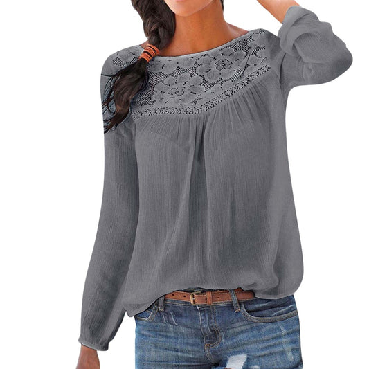 Lace Patchwork Shirt Women Casual Long sleeve Tops